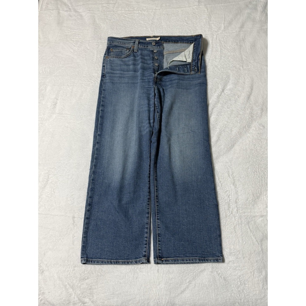 Levis Jeans Womens 32 Blue Ribcage Straight Ankle Button Fly Medium Wash Denim